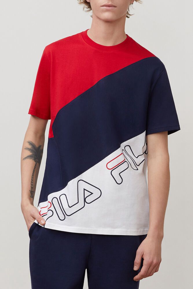 Fila T-Shirt Grove Mens Red/Navy/White - India HWG-093267